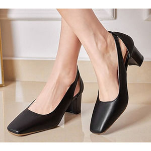 Butiti Side Cutout Block Heel‎ Square Toe Pump in Black Size 6 New